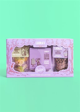 <ul>
    <li>It&rsquo;s only everything you could ever want in a present!</li>
    <li>Contains clotted cream fudge, jelly sweets &amp; chocolate honeycomb</li>
    <li>Special gift for a sweet-toothed loved one</li>
    <li>Presented in a beautiful, recyclable gift box</li>
    <li>Packaged weight: approx. 500g</li>
</ul>
<p>Introducing delicious sweet treats made by Laura&rsquo;s Confectionery and delivered straight to your door! This indulgent gift set contains three of Laura&rsquo;s bestselling products to treat someone you like very much &ndash; or, you know, yourself (we won&rsquo;t judge)!</p>
<p>Laura&rsquo;s &lsquo;Everything Collection&rsquo; will take you on a fantastic tasting adventure of their yummiest treats including one box of Clotted Cream Fudge, one pouch of Chocolate Honeycomb Bites and one pouch of Vegan Fruit Jellies &ndash; is your mouth watering yet? This gorgeously presented and fully recyclable box makes a thoughtful and generous gift for any special occasion and to show a special someone they mean everything!</p>
<p><strong>Please be aware that products in this collection contain cream, milk, soya and whey, and may also contain nuts, peanuts and eggs</strong>. <strong>Only the Fruit Jellies are suitable for vegans.</strong></p>